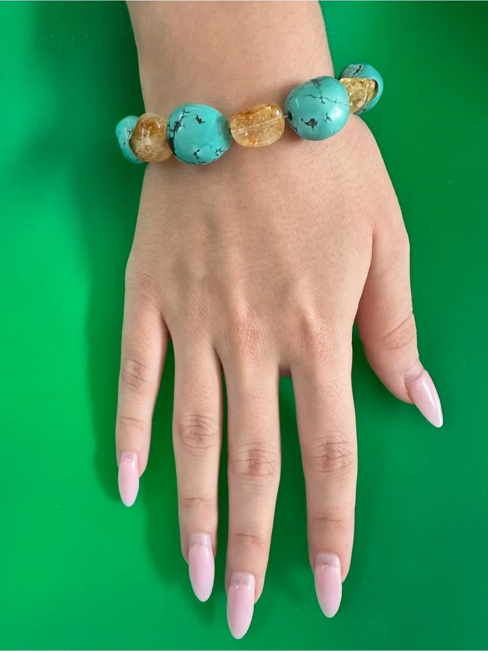 Sterling silver Turquoise and Real Jade Bead Stretch Bracelet